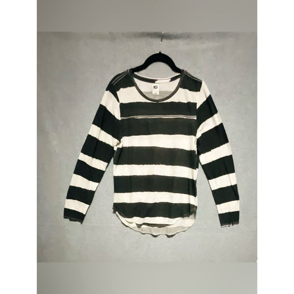 NSF Clothing Striped Long Sleeve Tee Shirt Small Luxury Cotton Distressed Hem